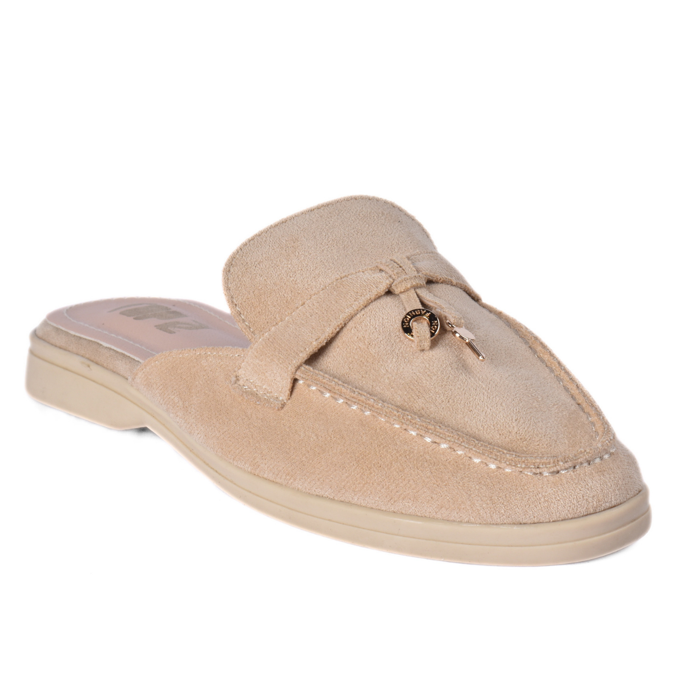 Women Pointed Toe Mule Loafers Slip-on Beige