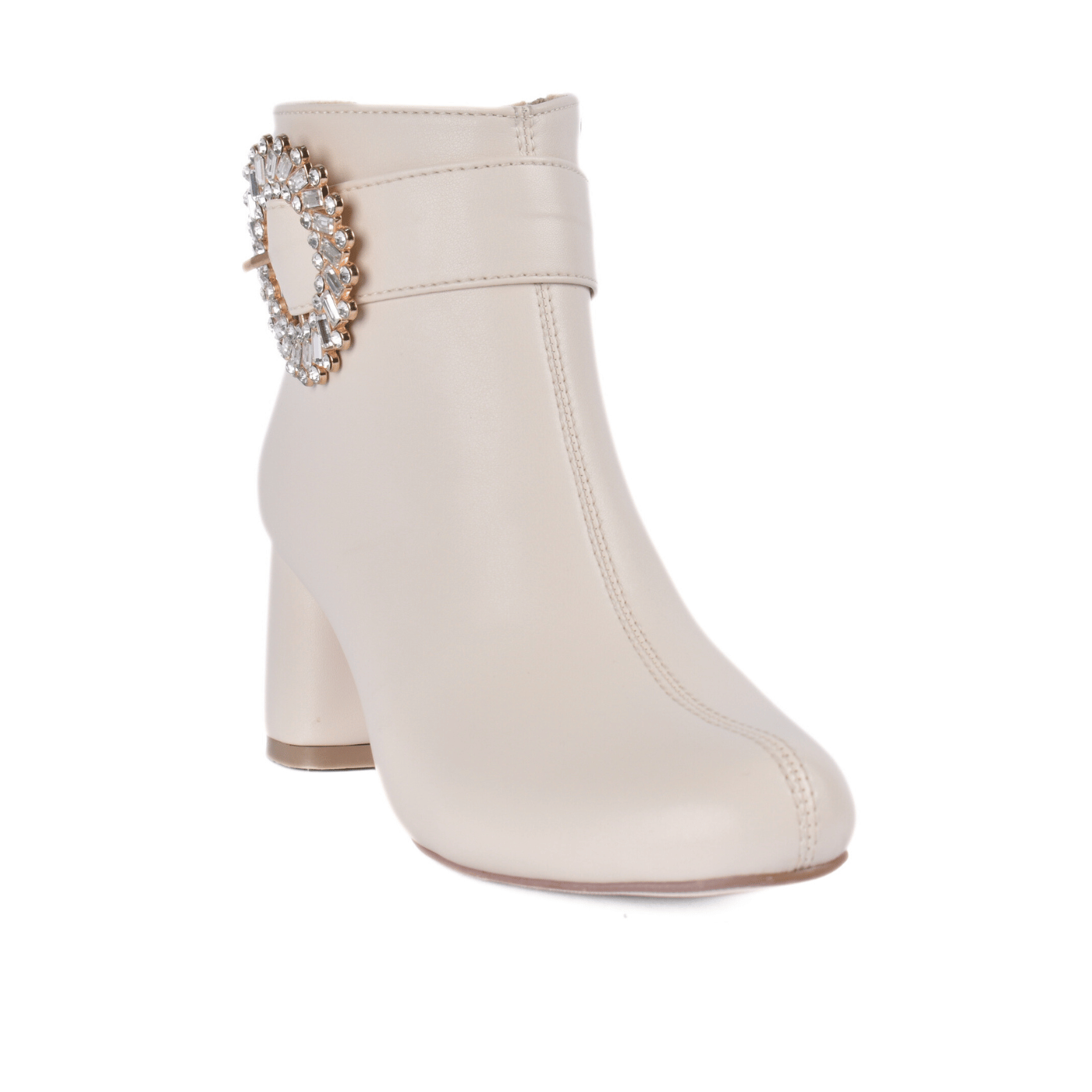 Block Heel with Crystal Detail Beige