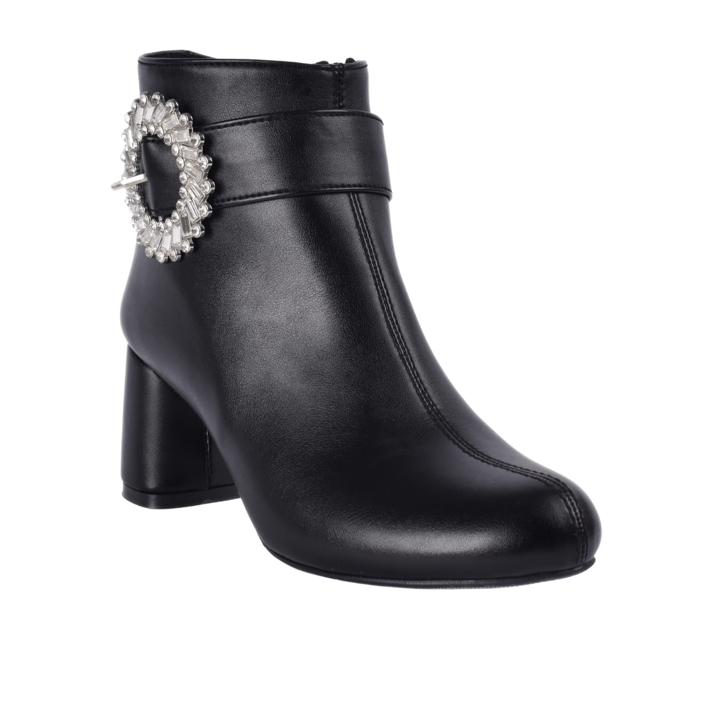 Block Heel with Crystal Detail Black