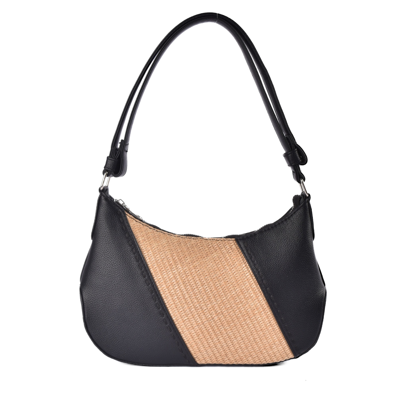Chic Contrast Shoulder Bag With Straw Detail Black Melouk