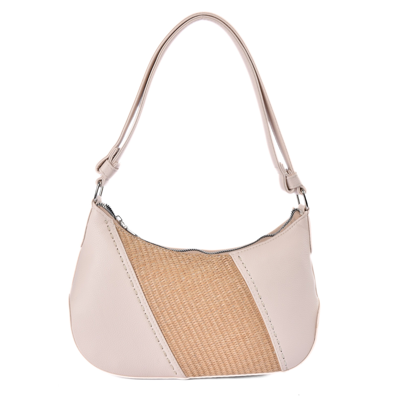 Chic Contrast Shoulder Bag With Straw Detail Beige Melouk