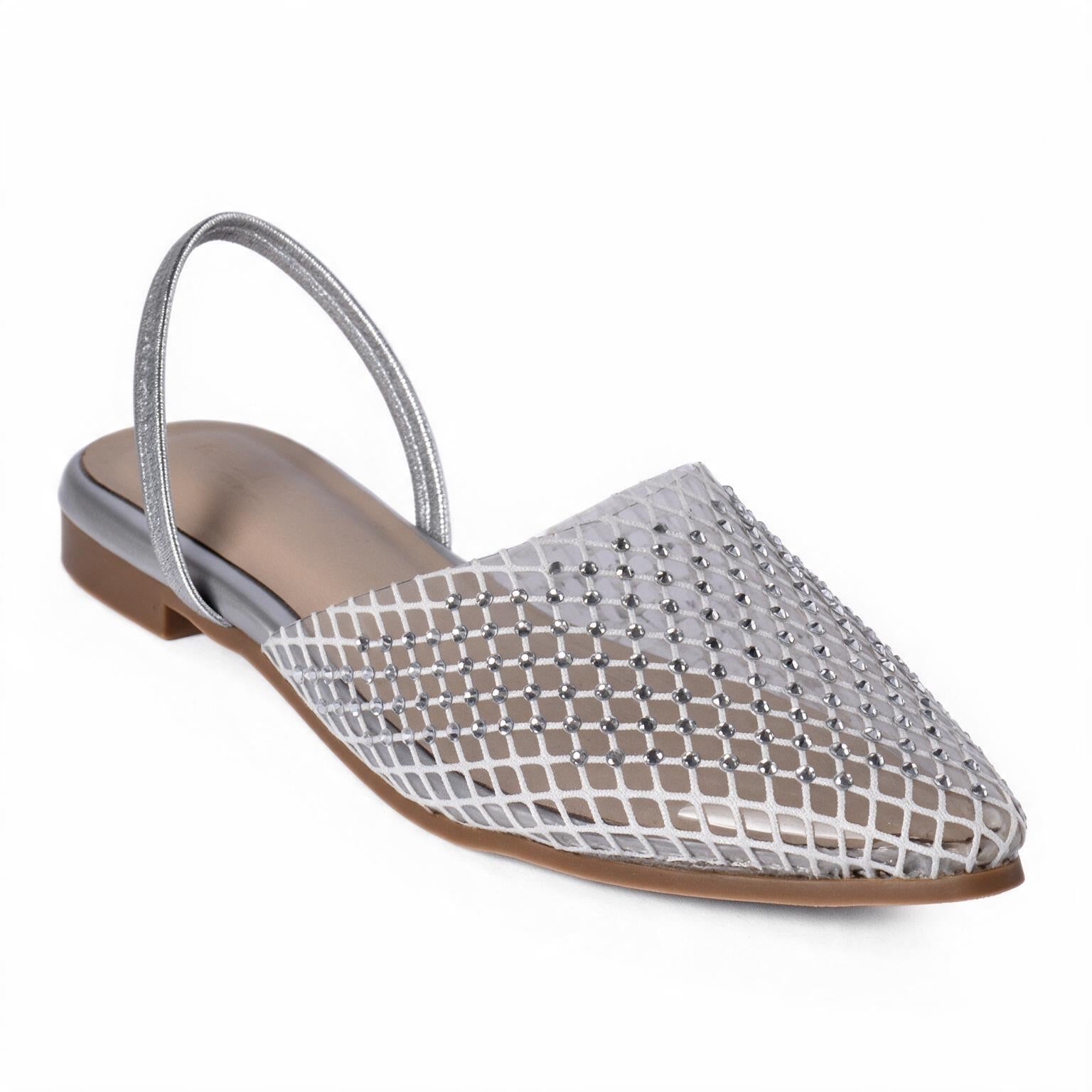 Women’s Studded Mesh Slingback Flats Silver