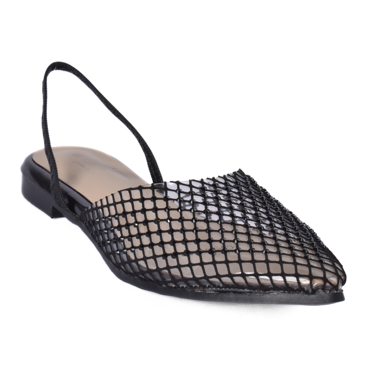 Women’s Studded Mesh Slingback Flats Black