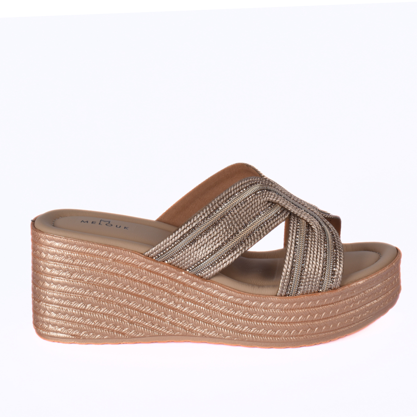 Women's Metallic Cross Strap Wedge Slipper