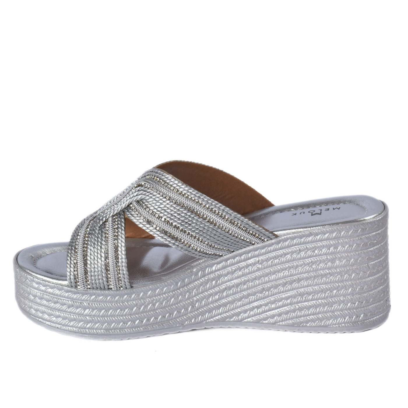 Women's Metallic Cross Strap Wedge Slipper