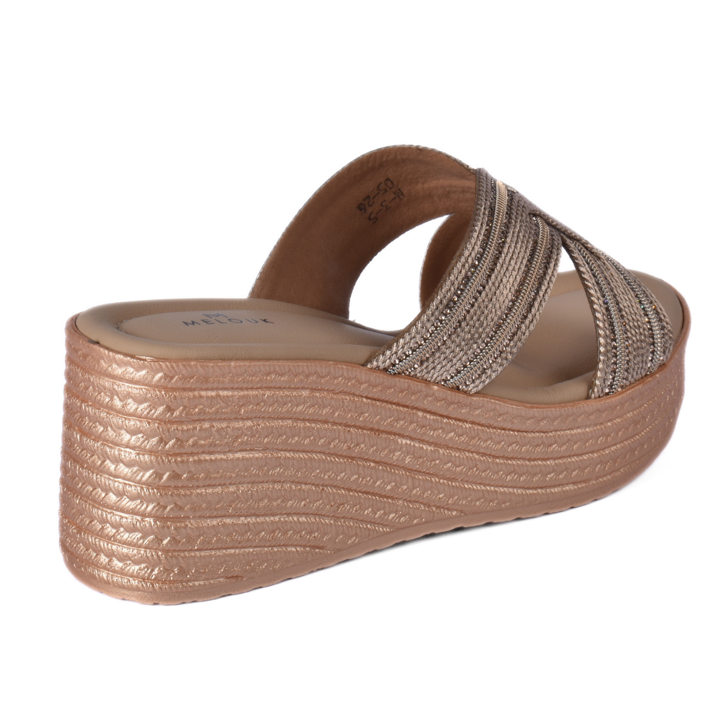 Women's Metallic Cross Strap Wedge Slipper
