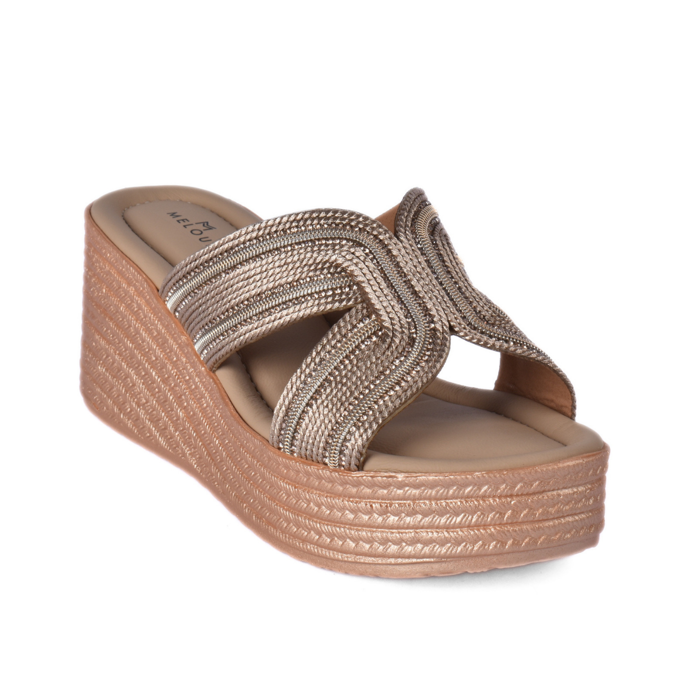 Women's Metallic Cross Strap Wedge Slipper Coral
