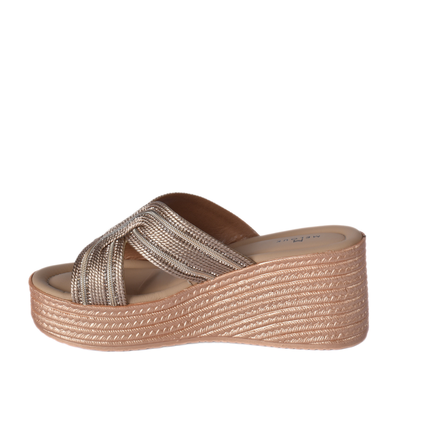 Women's Metallic Cross Strap Wedge Slipper