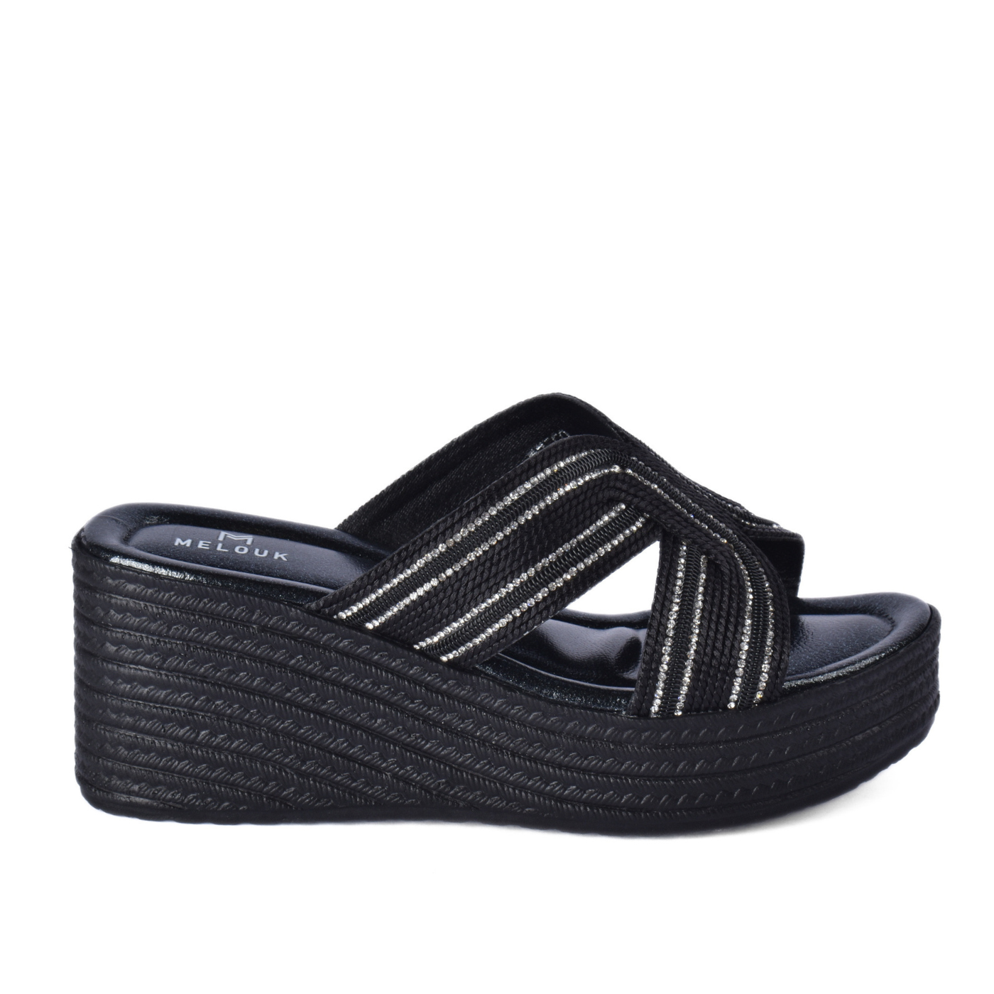 Women's Metallic Cross Strap Wedge Slipper