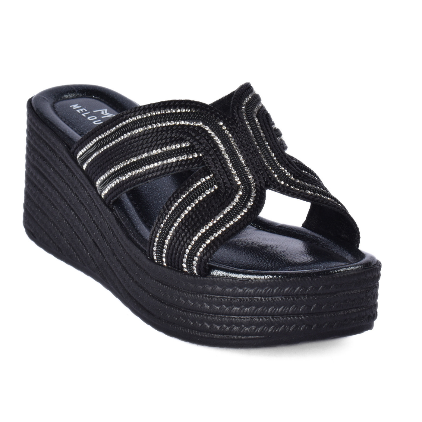 Women's Metallic Cross Strap Wedge Slipper