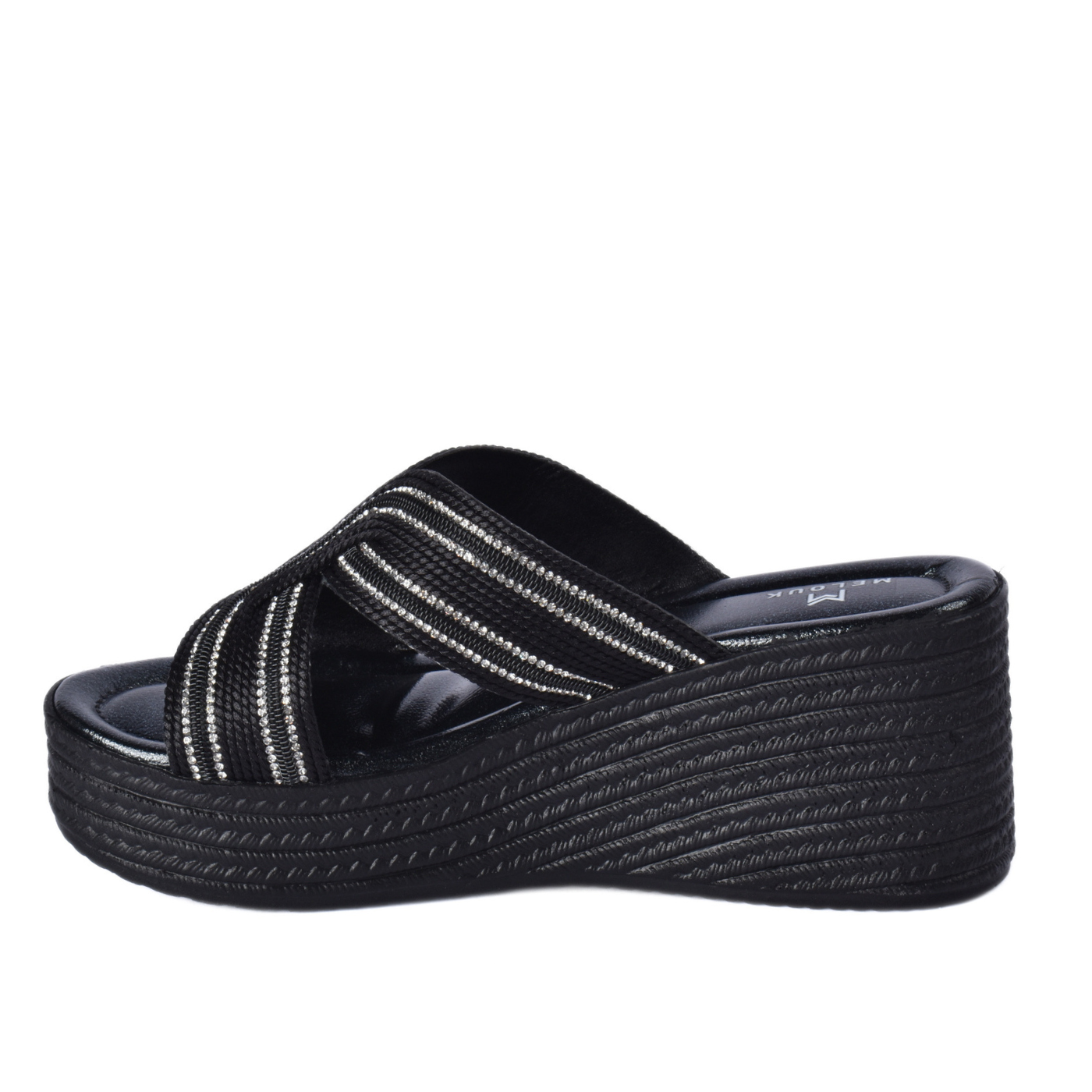 Women's Metallic Cross Strap Wedge Slipper