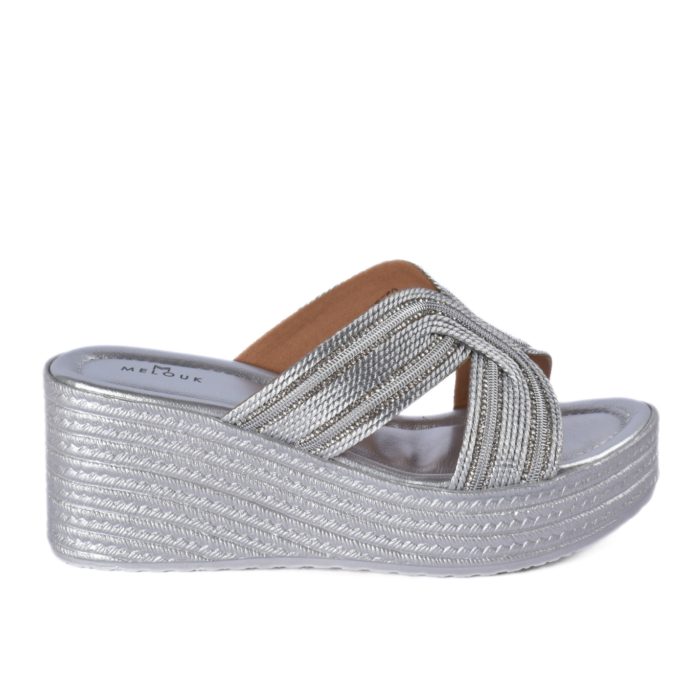 Women's Metallic Cross Strap Wedge Slipper