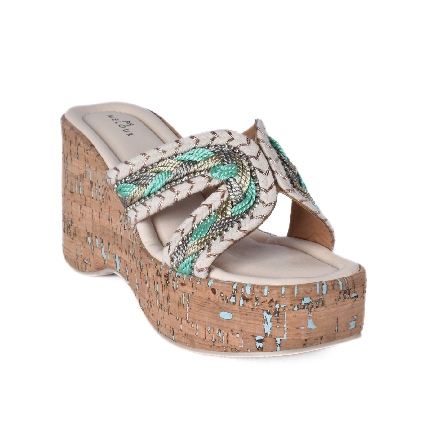 Cork Platform Slide Sandal Beige