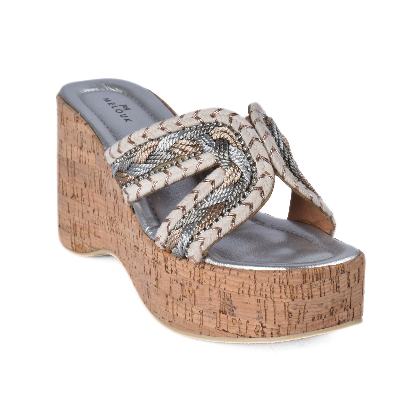 Cork Platform Slide Sandal Silver