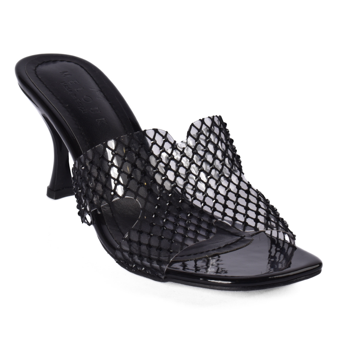 High Heel Crystal Transparent Slippers Black