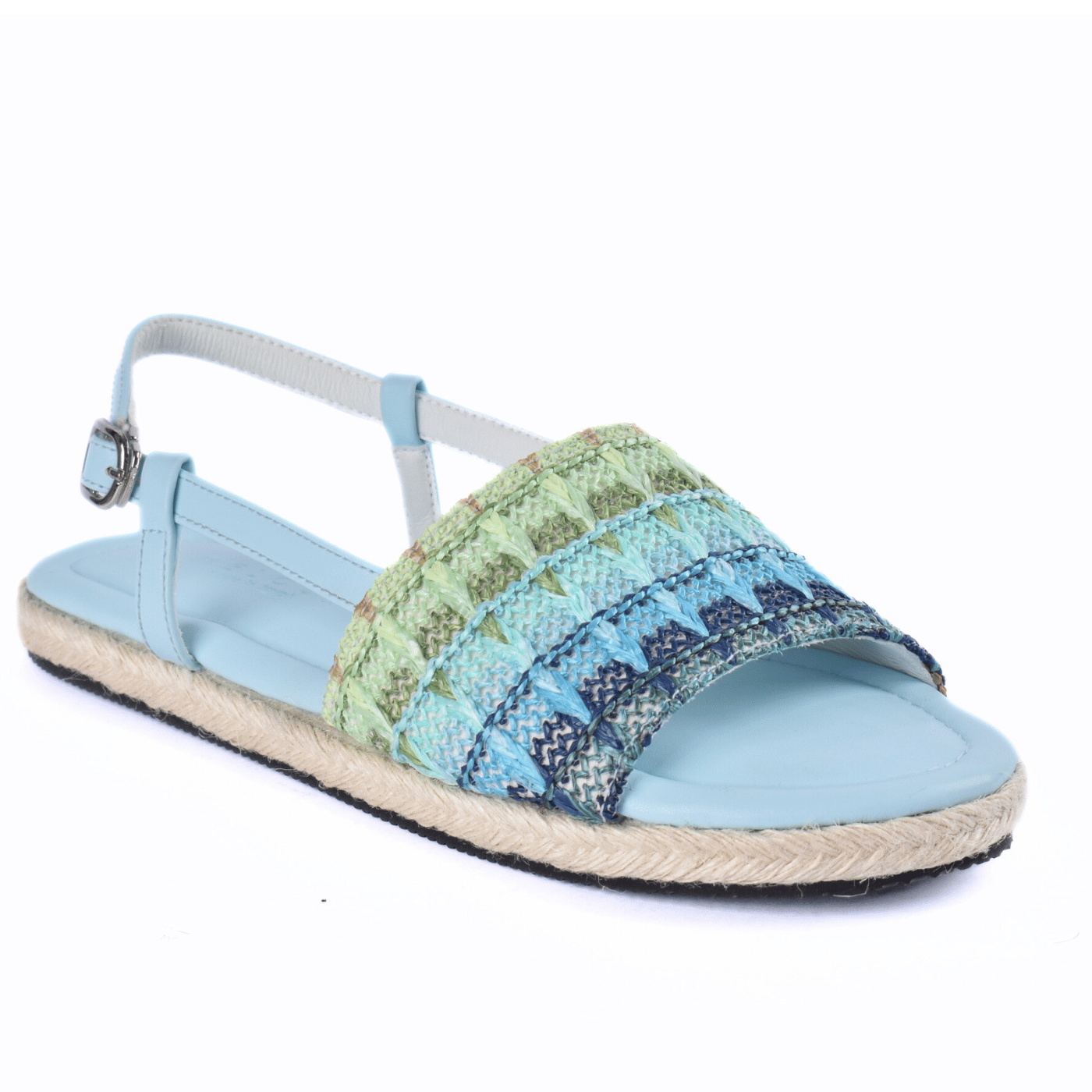 Colorful Braided Summer Sandals with Buckle Strap Light Blue Melouk