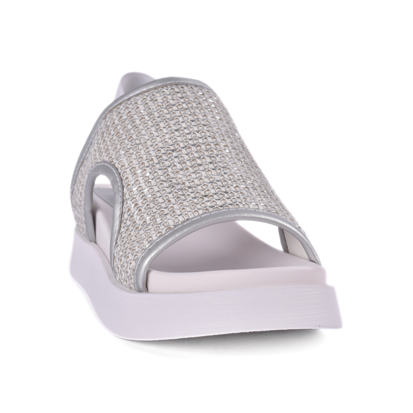 Sparkly Flat Sandal with Slingback Strap Silver Melouk
