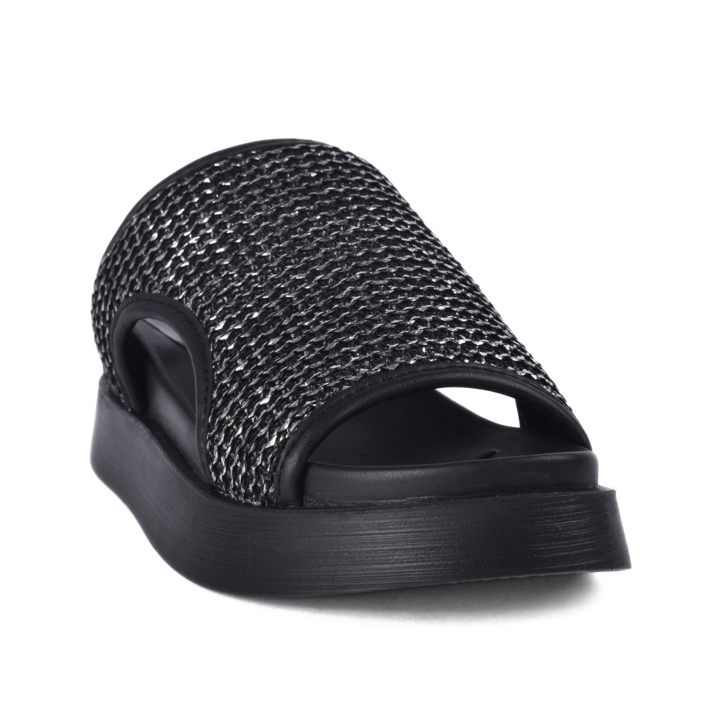 Sparkly Flat Sandal with Slingback Strap Black Melouk
