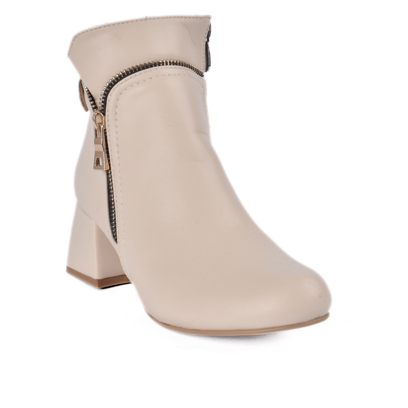 Quilted Mid-Heel Leather Half Boot