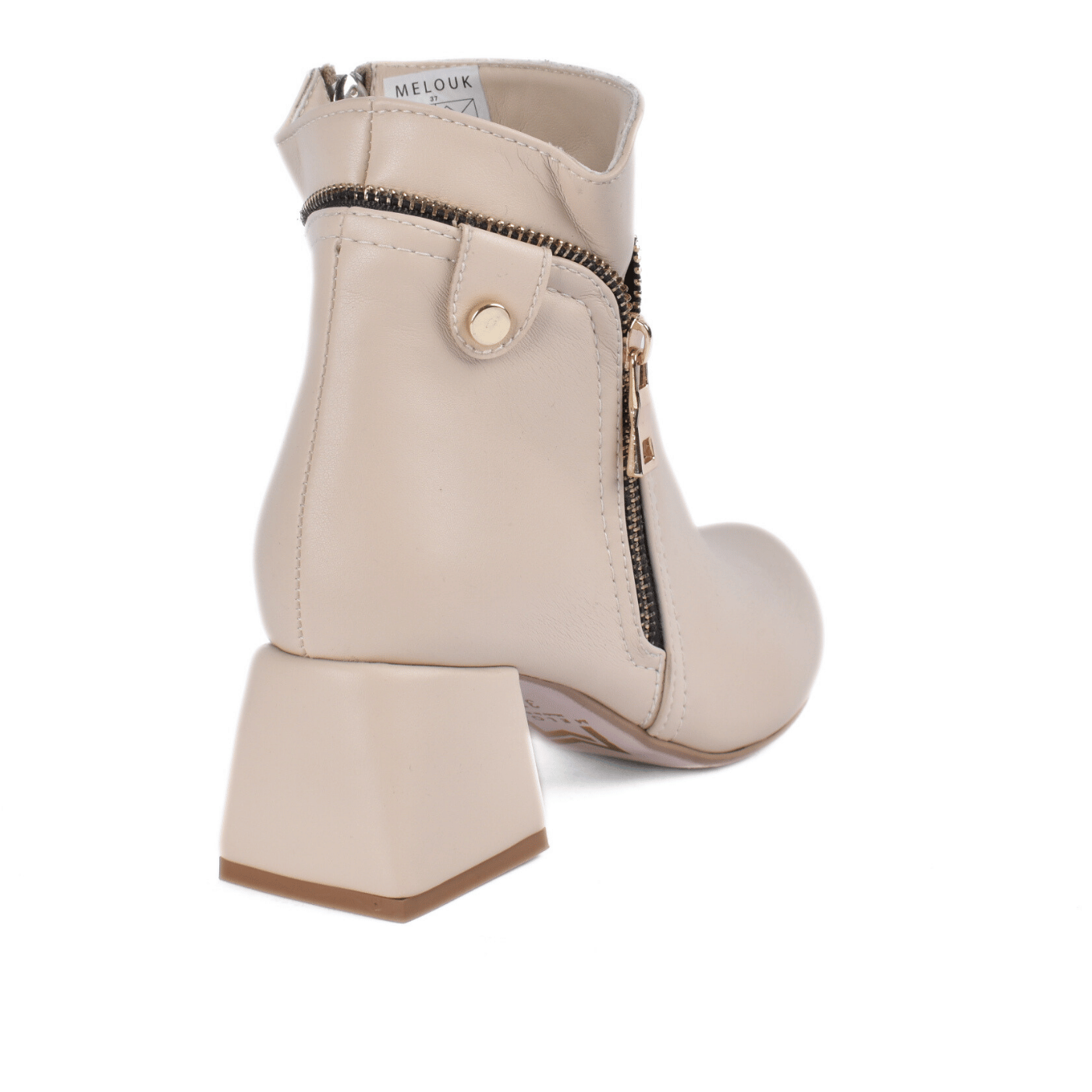 Quilted Mid-Heel Leather Half Boot