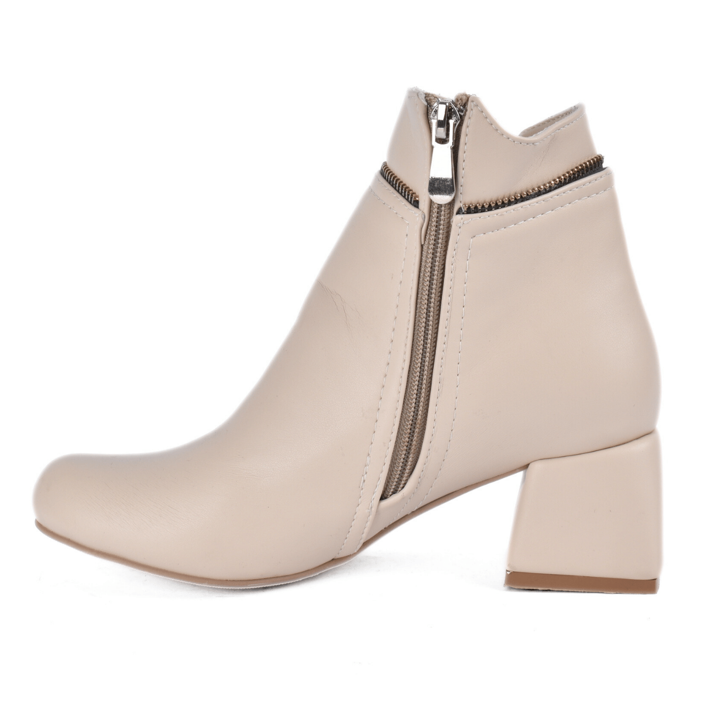 Quilted Mid-Heel Leather Half Boot