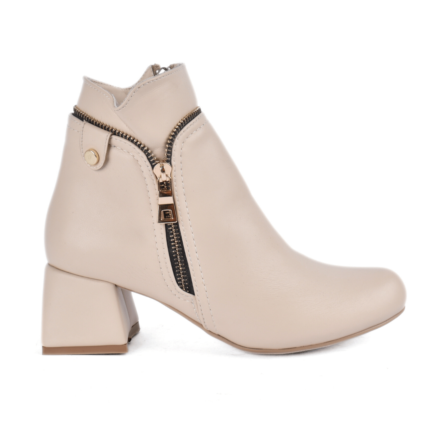 Quilted Mid-Heel Leather Half Boot