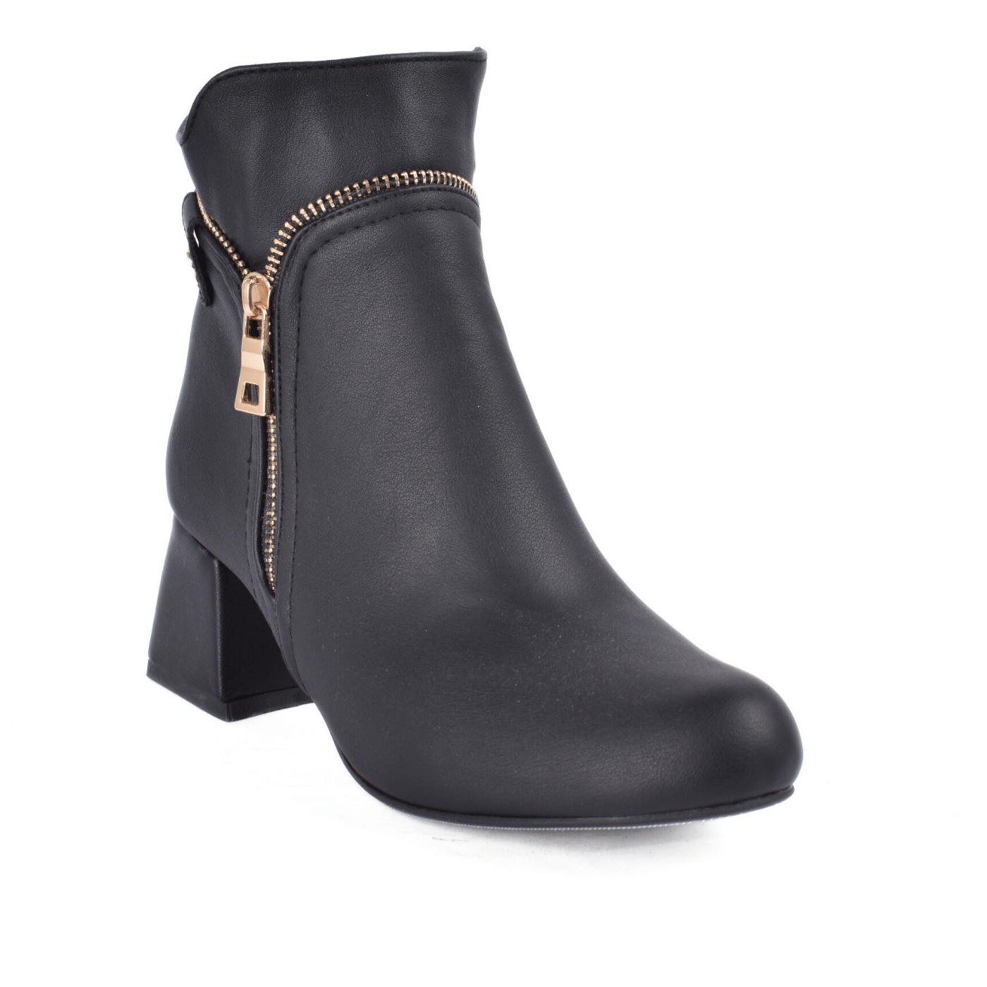 Quilted Mid-Heel Leather Half Boot