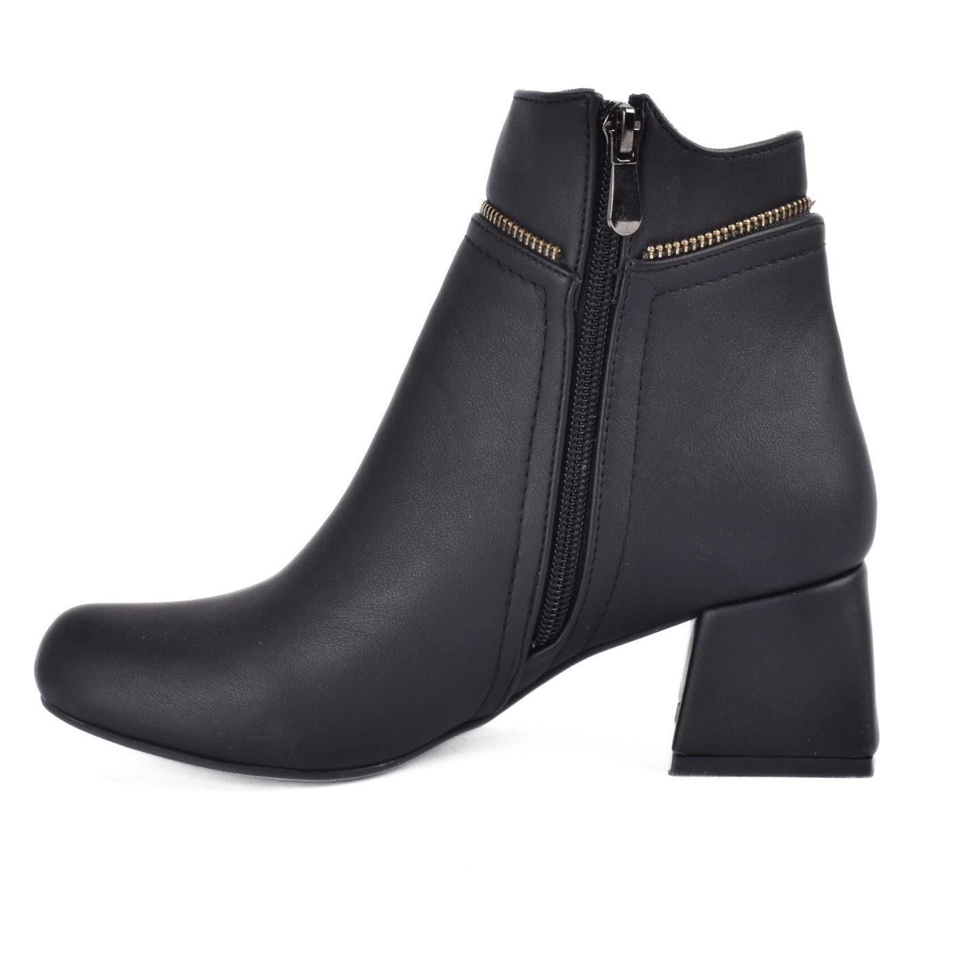 Quilted Mid-Heel Leather Half Boot