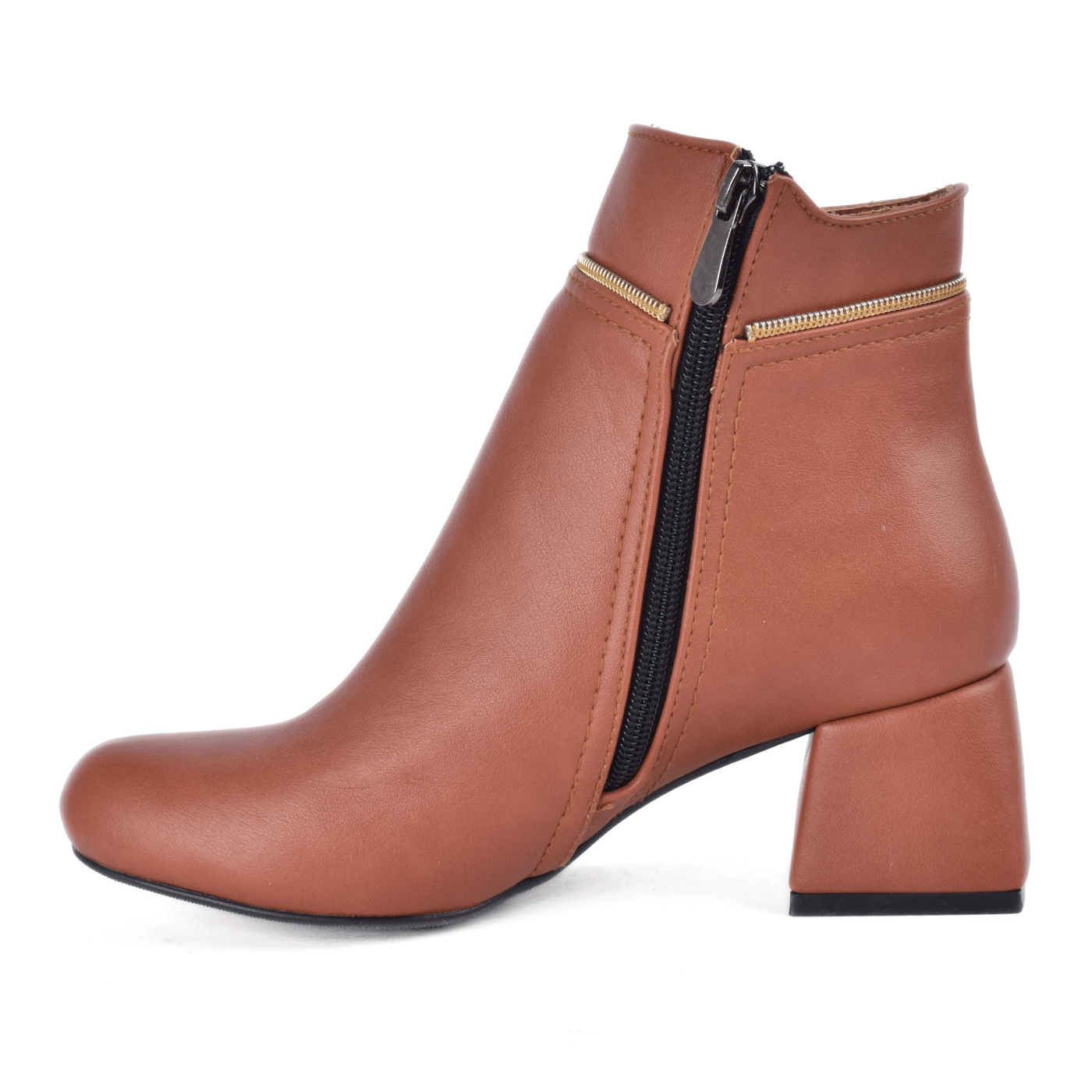 Quilted Mid-Heel Leather Half Boot