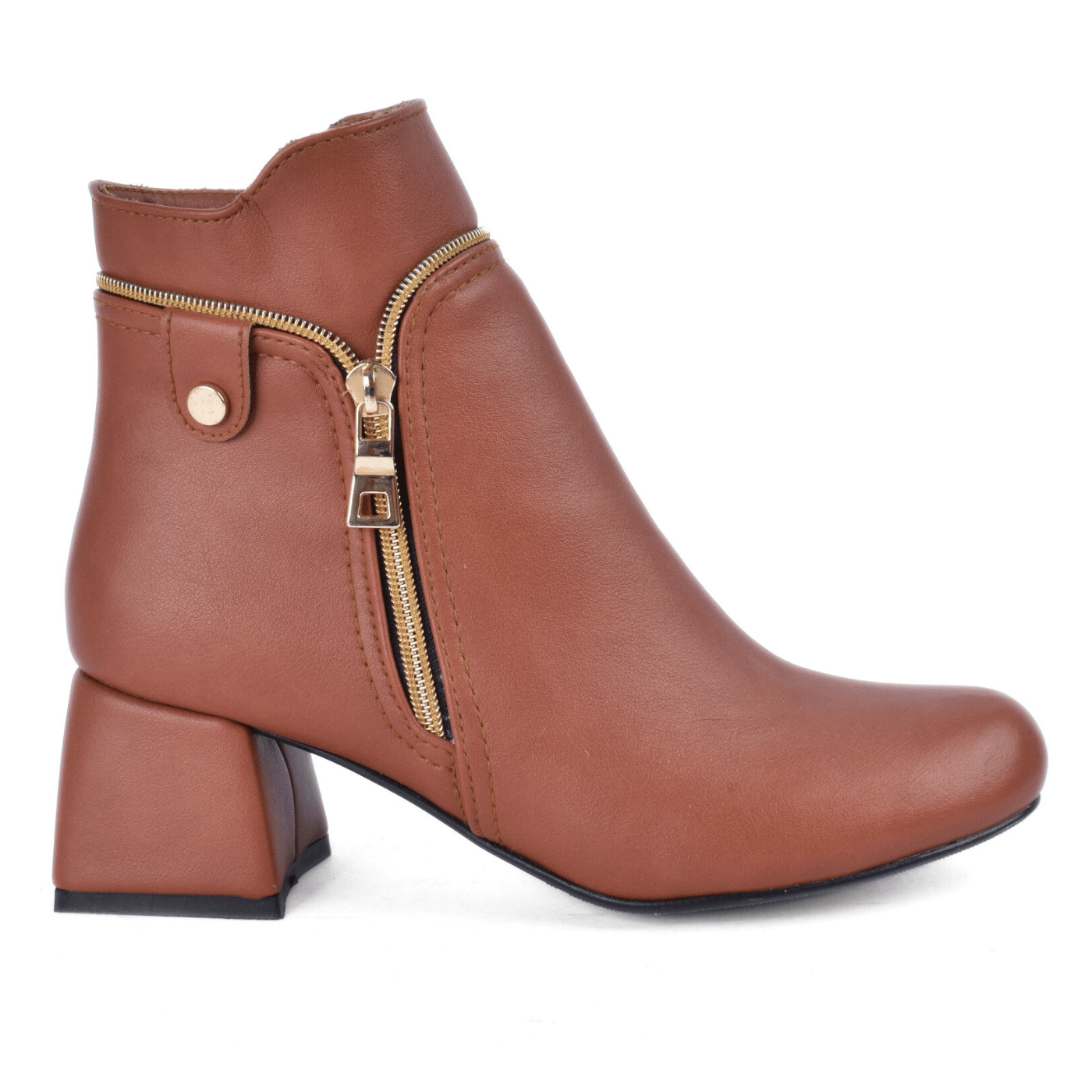 Quilted Mid-Heel Leather Half Boot