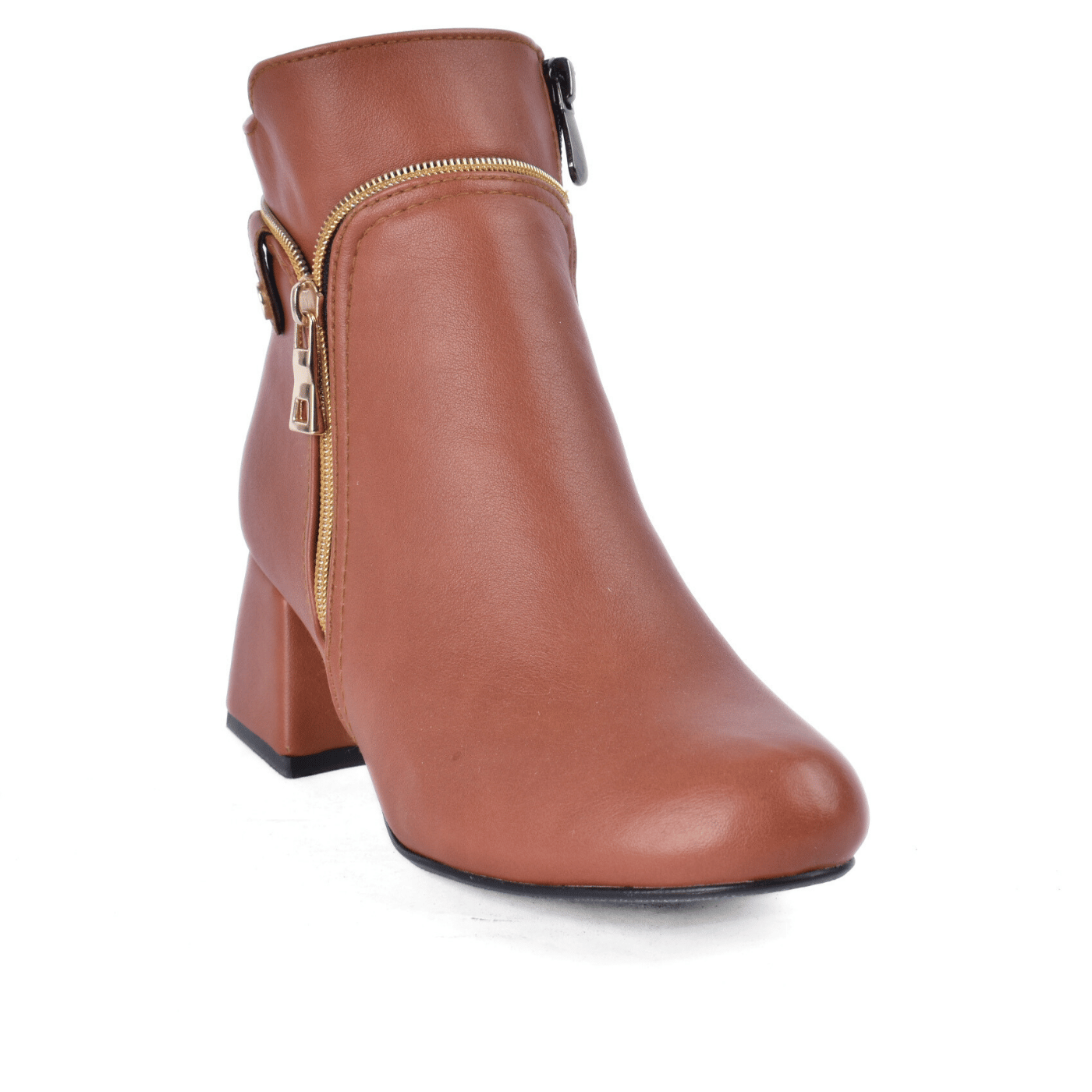 Quilted Mid-Heel Leather Half Boot