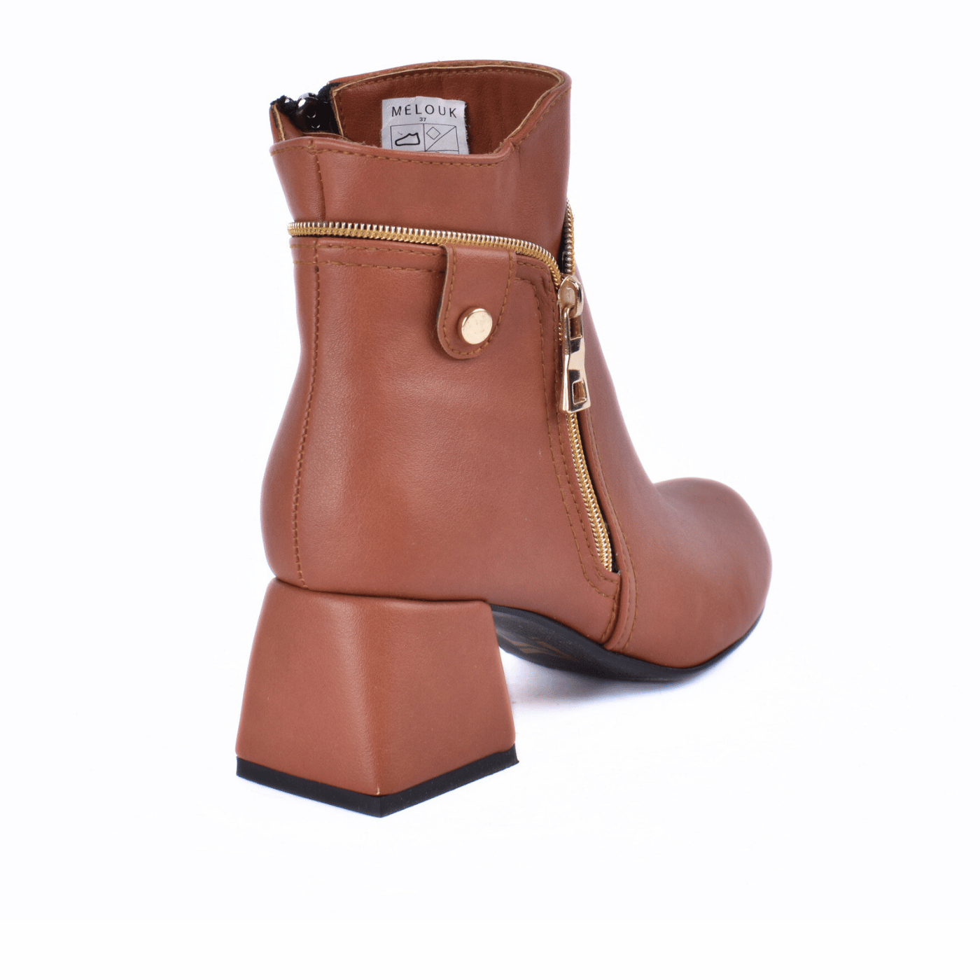 Quilted Mid-Heel Leather Half Boot