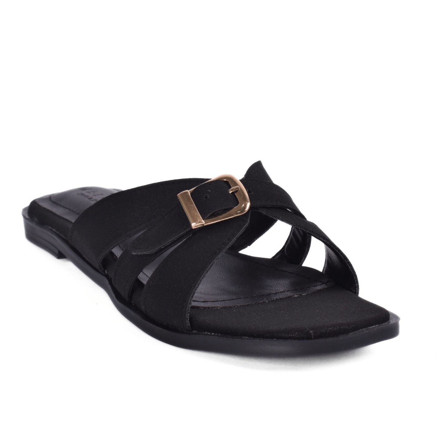 Open-Toe Flats with Buckle Detail Black Melouk