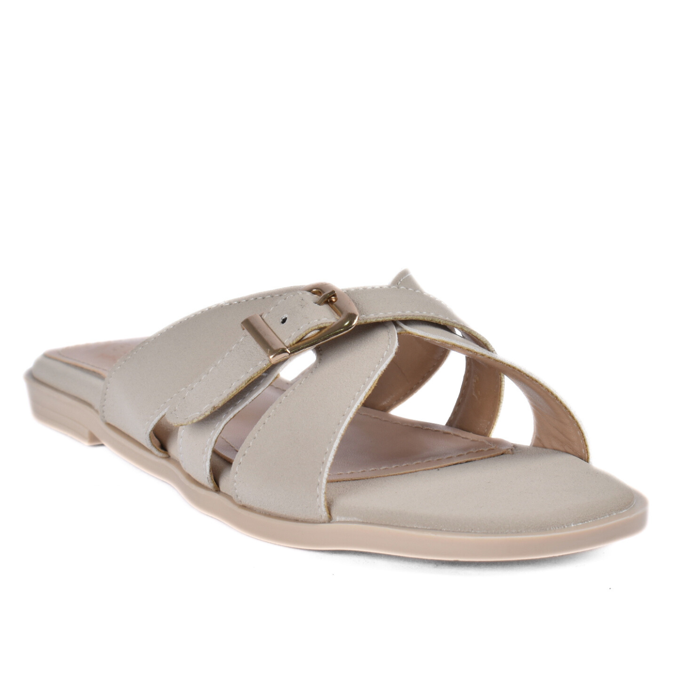 Open-Toe Flats with Buckle Detail