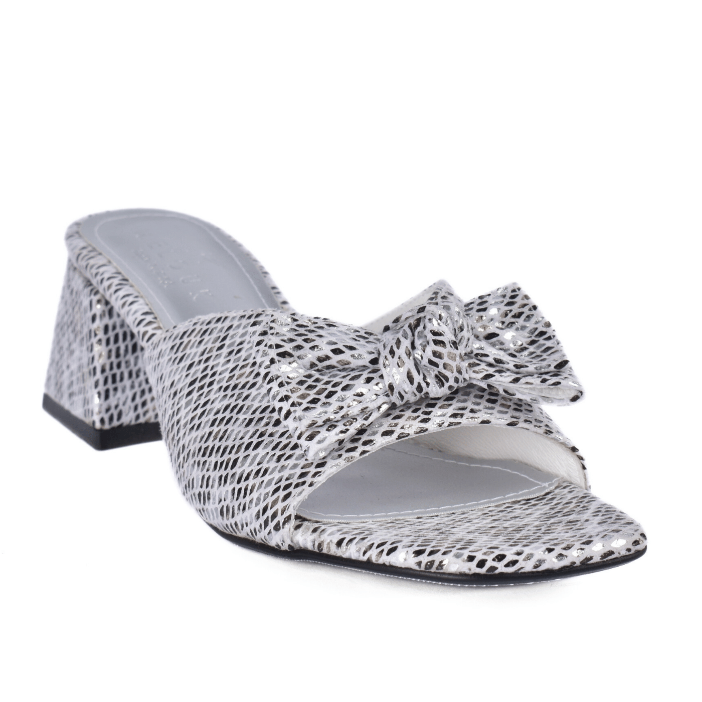 Square Toe Slipper with Decorative Bow Silver Melouk