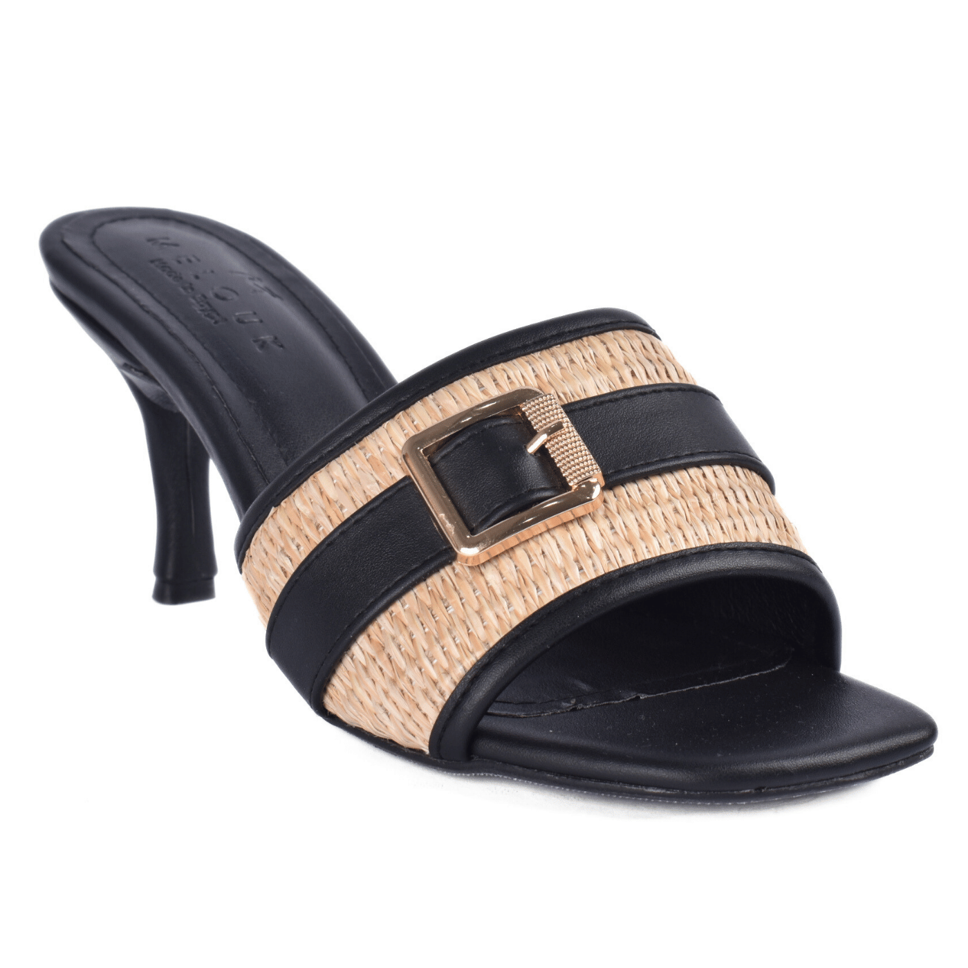 Comfortable Mid-Heel Sandals with Buckle Detail Black Melouk