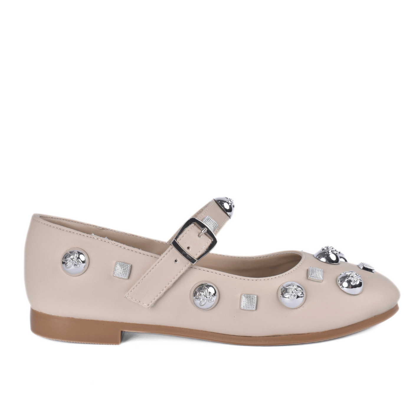 Studded Throat Slip On Leather Flats