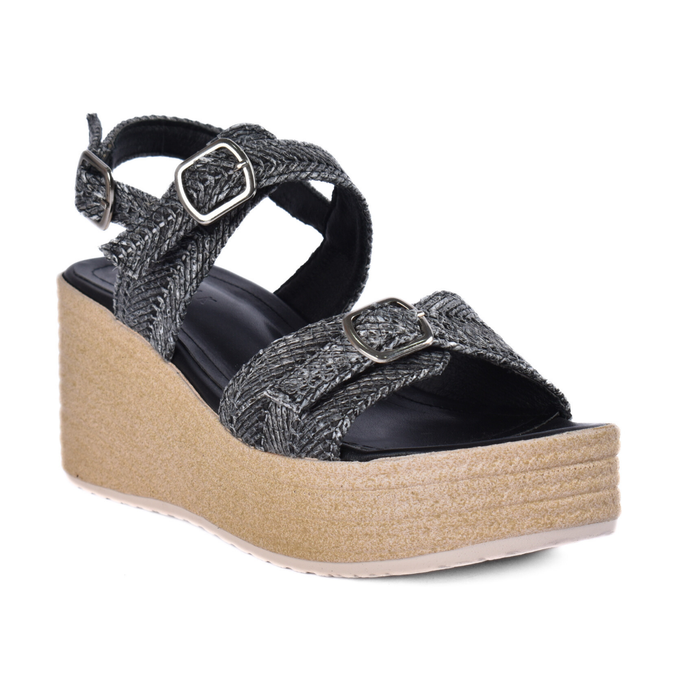 Wedge Sandals with Double Buckle Straps