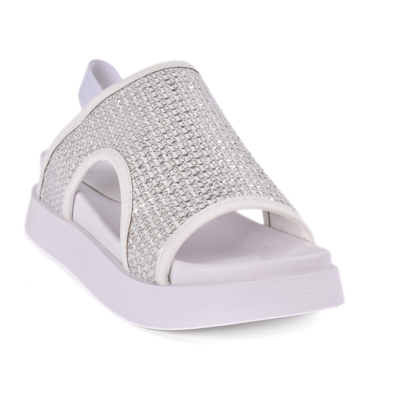 Sparkly Flat Sandal with Slingback Strap White Melouk