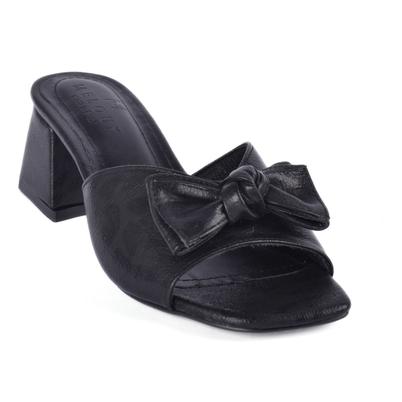 Elegant Block Heel Mules with Bow Black Melouk