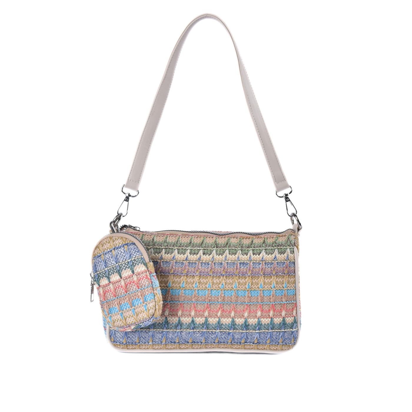 Colorful Woven Shoulder Bag With Mini Pouch Beige Melouk