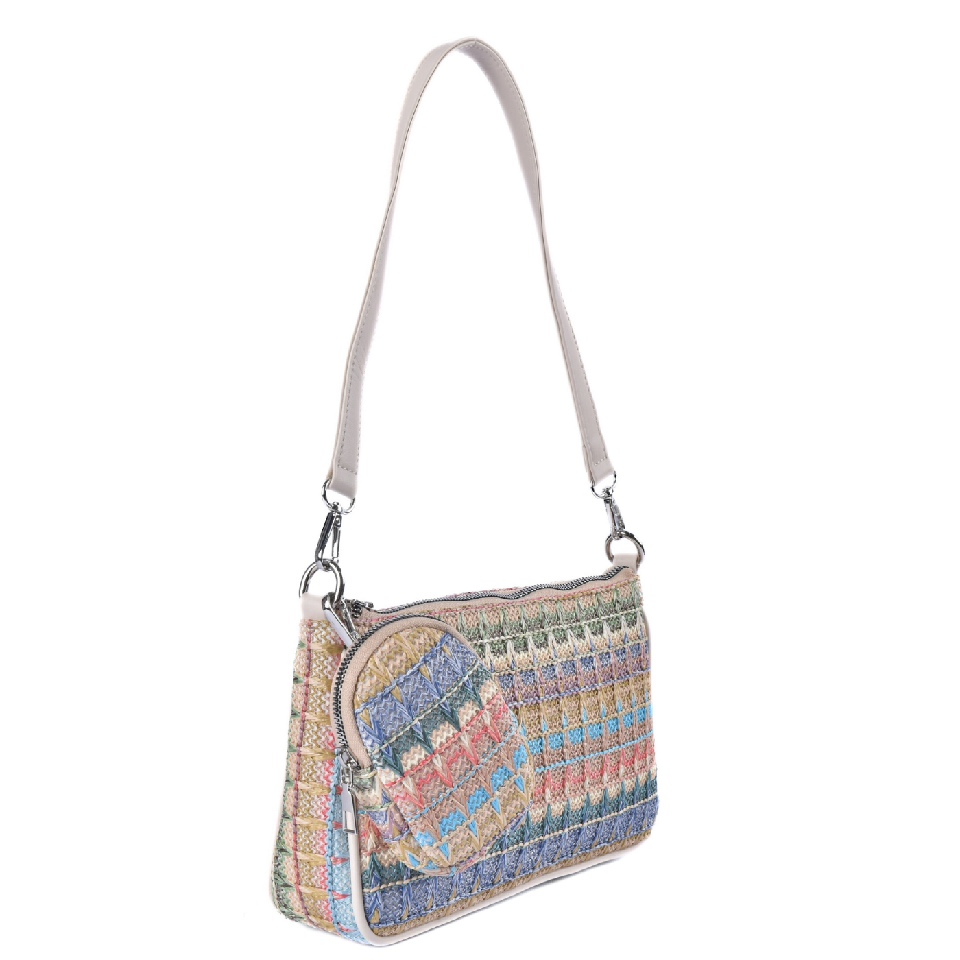 Colorful Woven Shoulder Bag With Mini Pouch Melouk