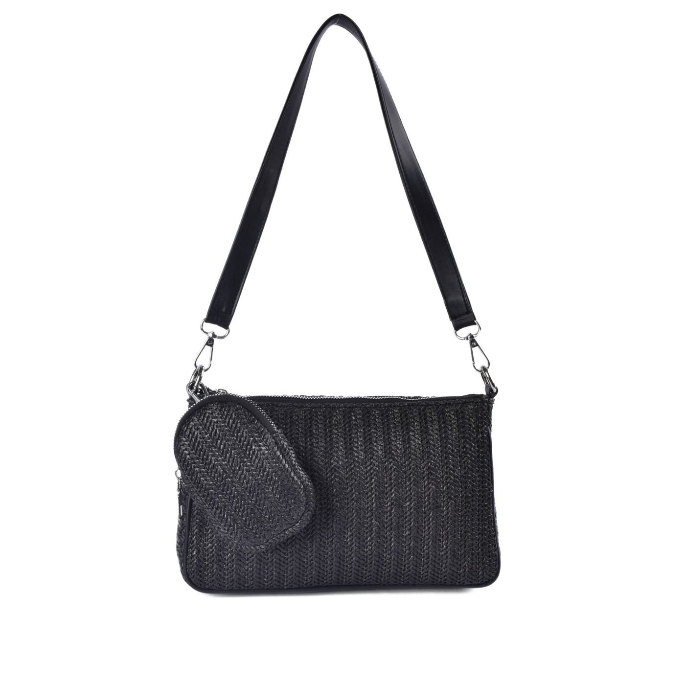 Colorful Woven Shoulder Bag With Mini Pouch Black Melouk