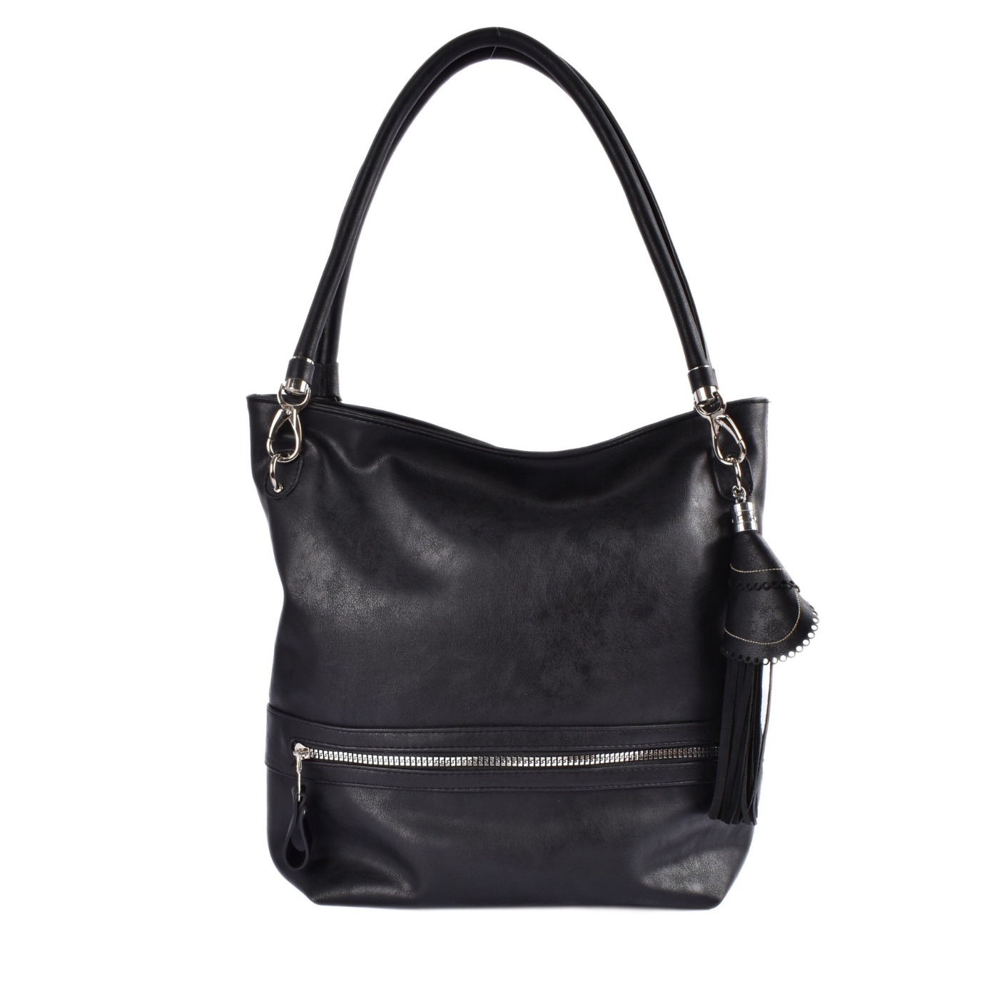 Fuax Leather Shoulder Bags With Front Zip Pocket Black Melouk