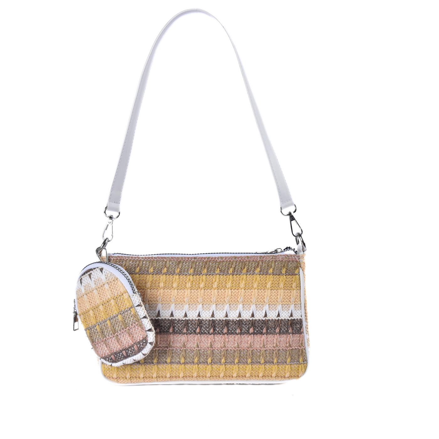Colorful Woven Shoulder Bag With Mini Pouch White Melouk