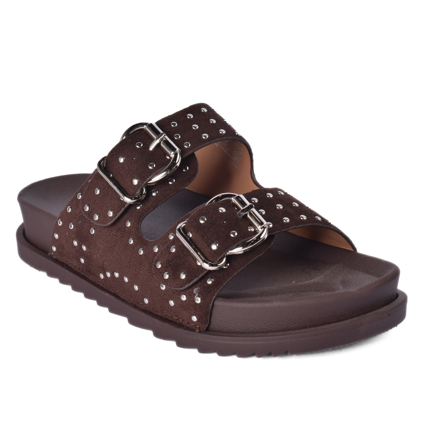 Fashion Slide Sandal Studded Detail for Women Brown