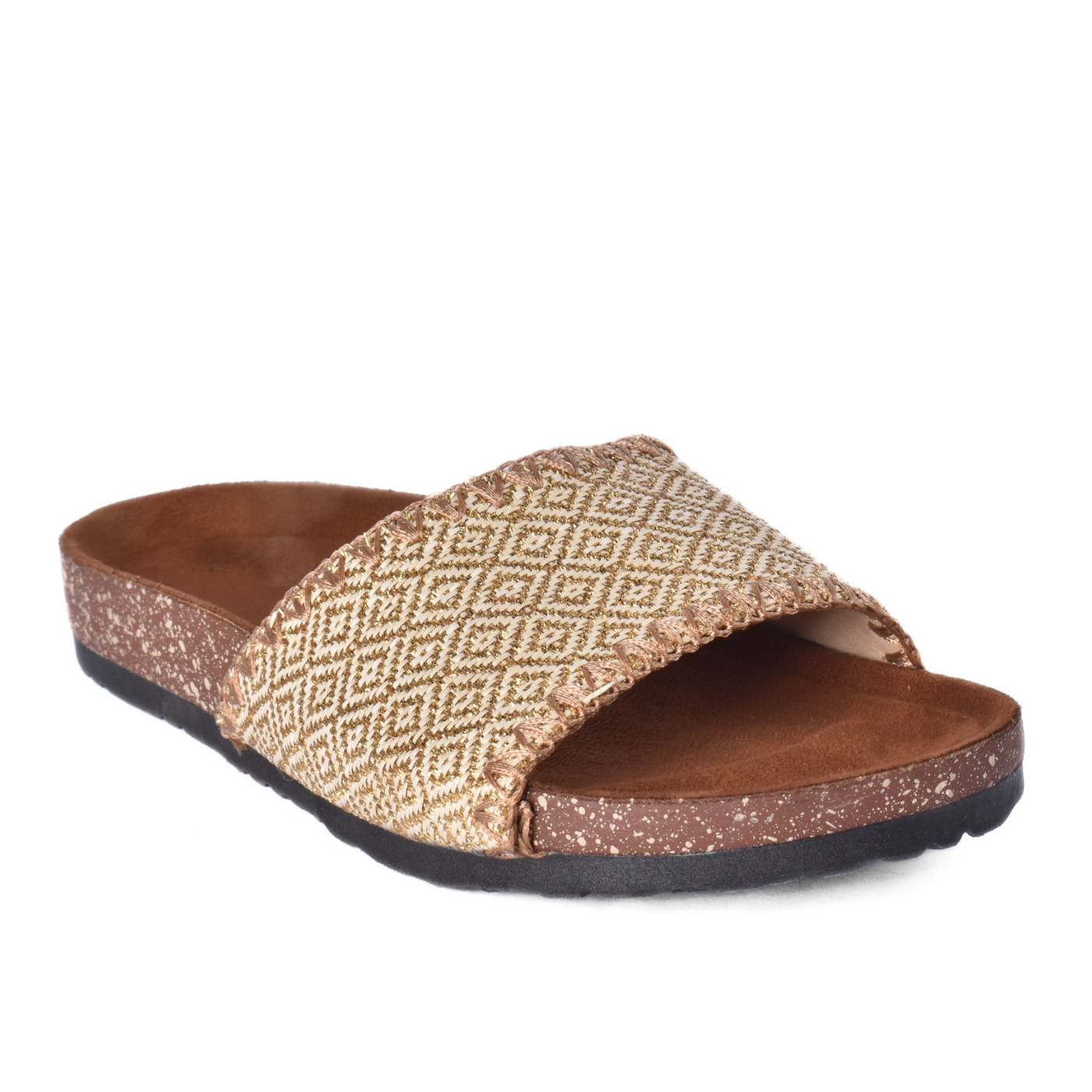 Casual Women Slip On Sandal Double Strap Style Gold