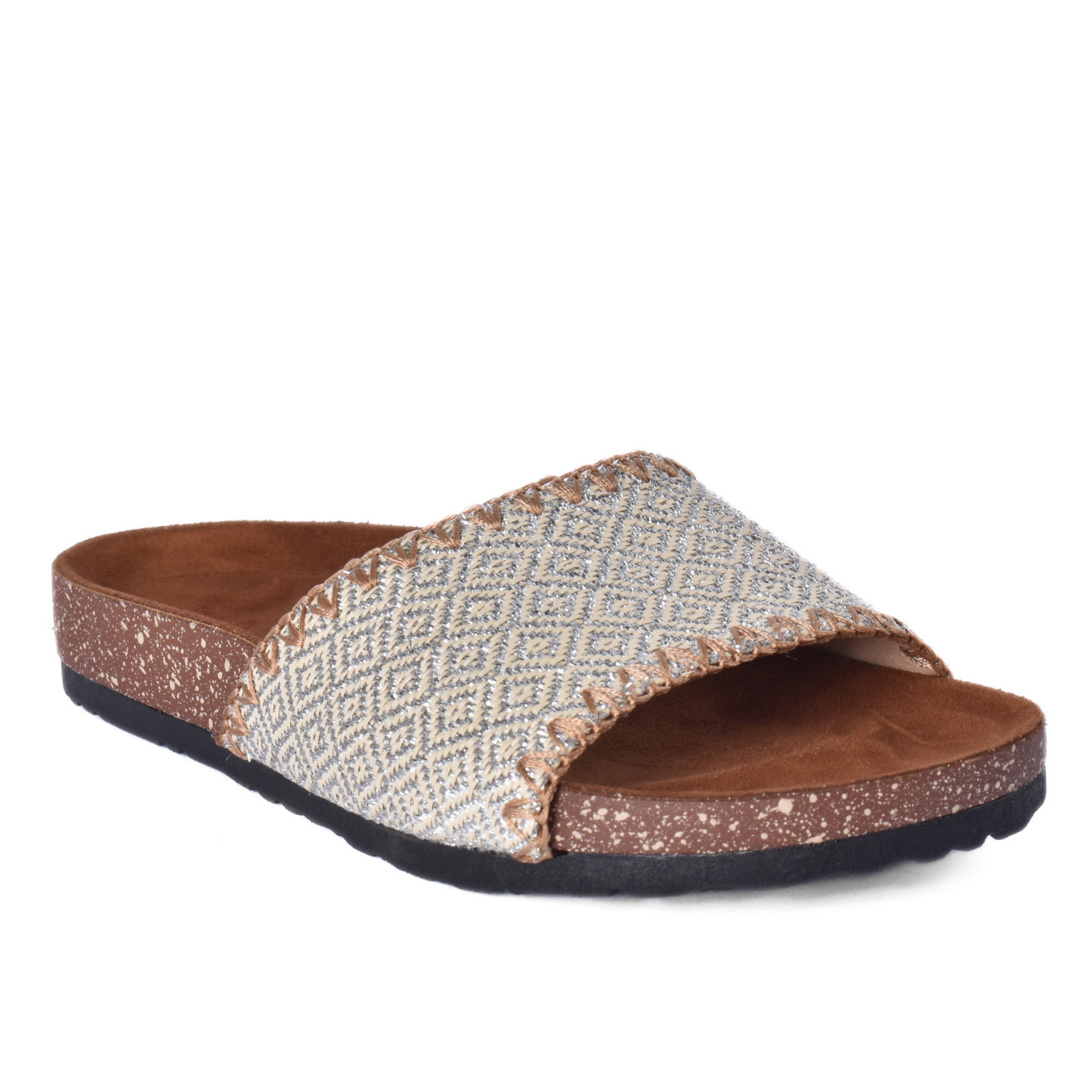 Casual Women Slip On Sandal Double Strap Style Silver