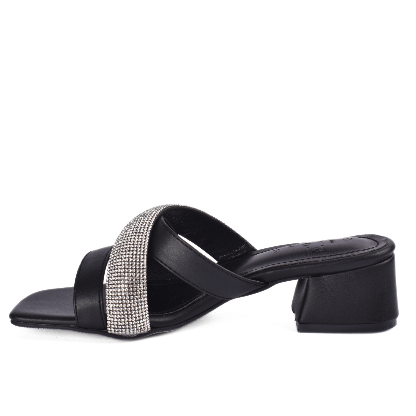 Block Heel Sandal with Rhinestone Strap Melouk