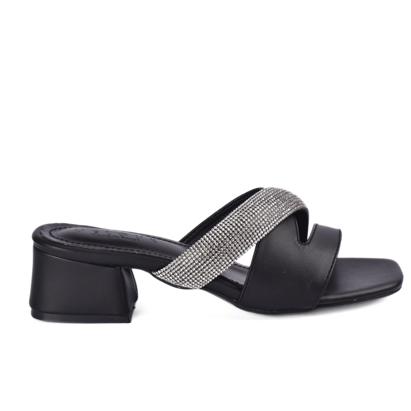 Block Heel Sandal with Rhinestone Strap Melouk
